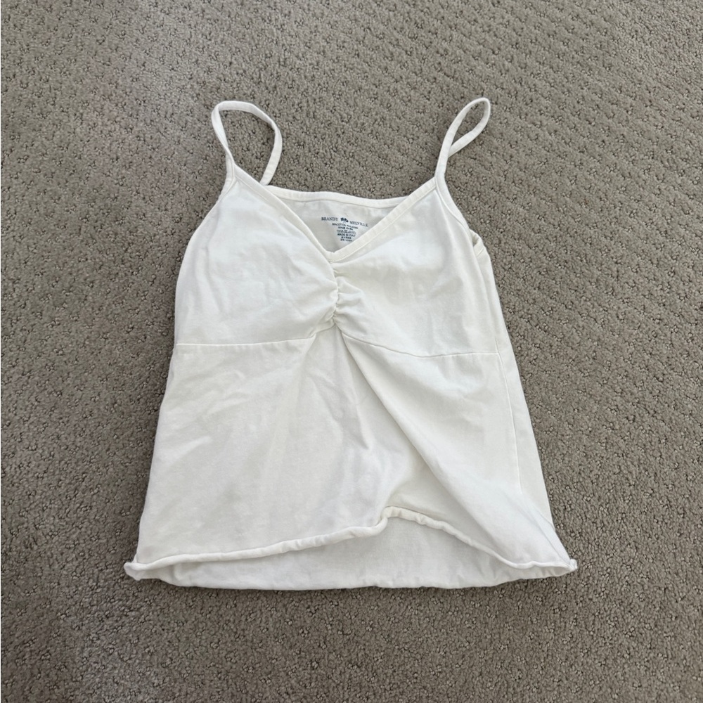 Brandy Melville White Ruched Asymmetrical Camisole